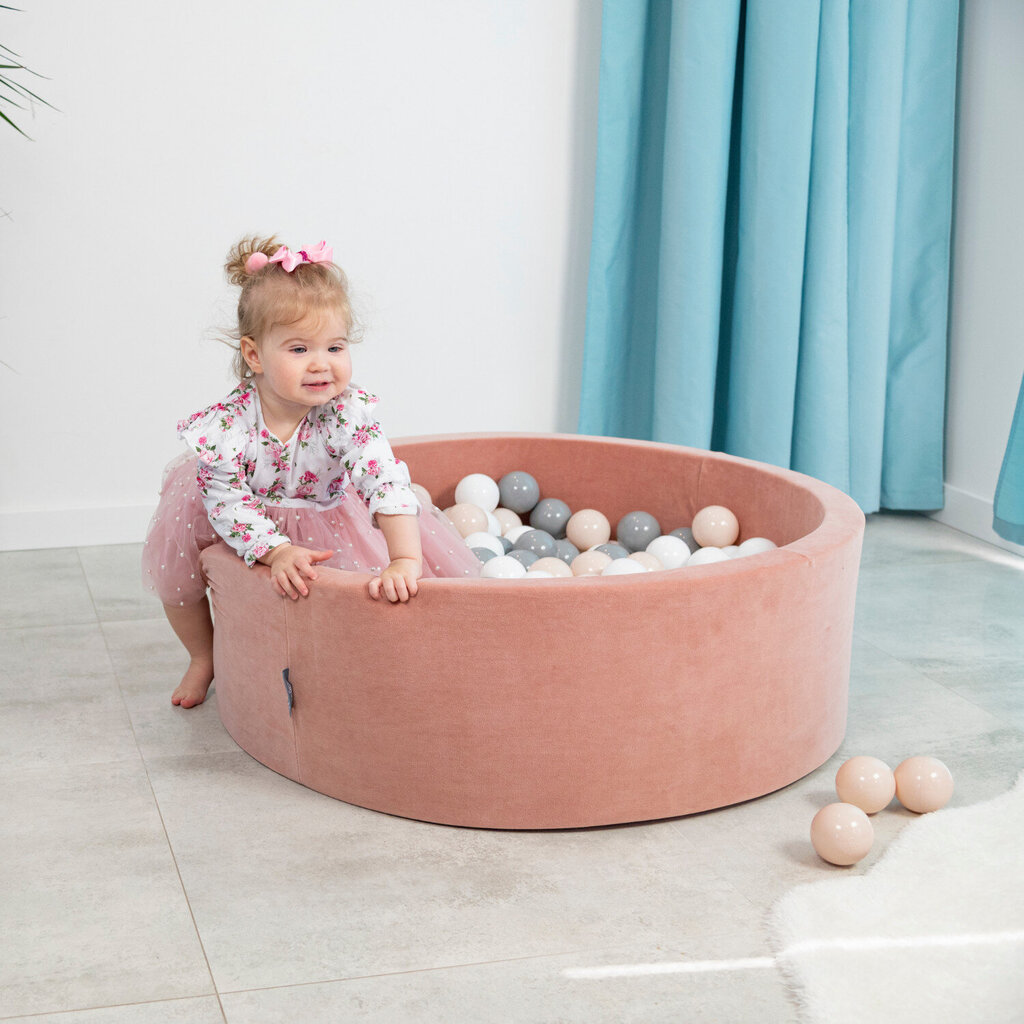 Kamuoliukų baseinas KiddyMoon Velvet Ball Pool 90x30 cm, 300 kamuoliukų, rudas цена и информация | Žaislai kūdikiams | pigu.lt