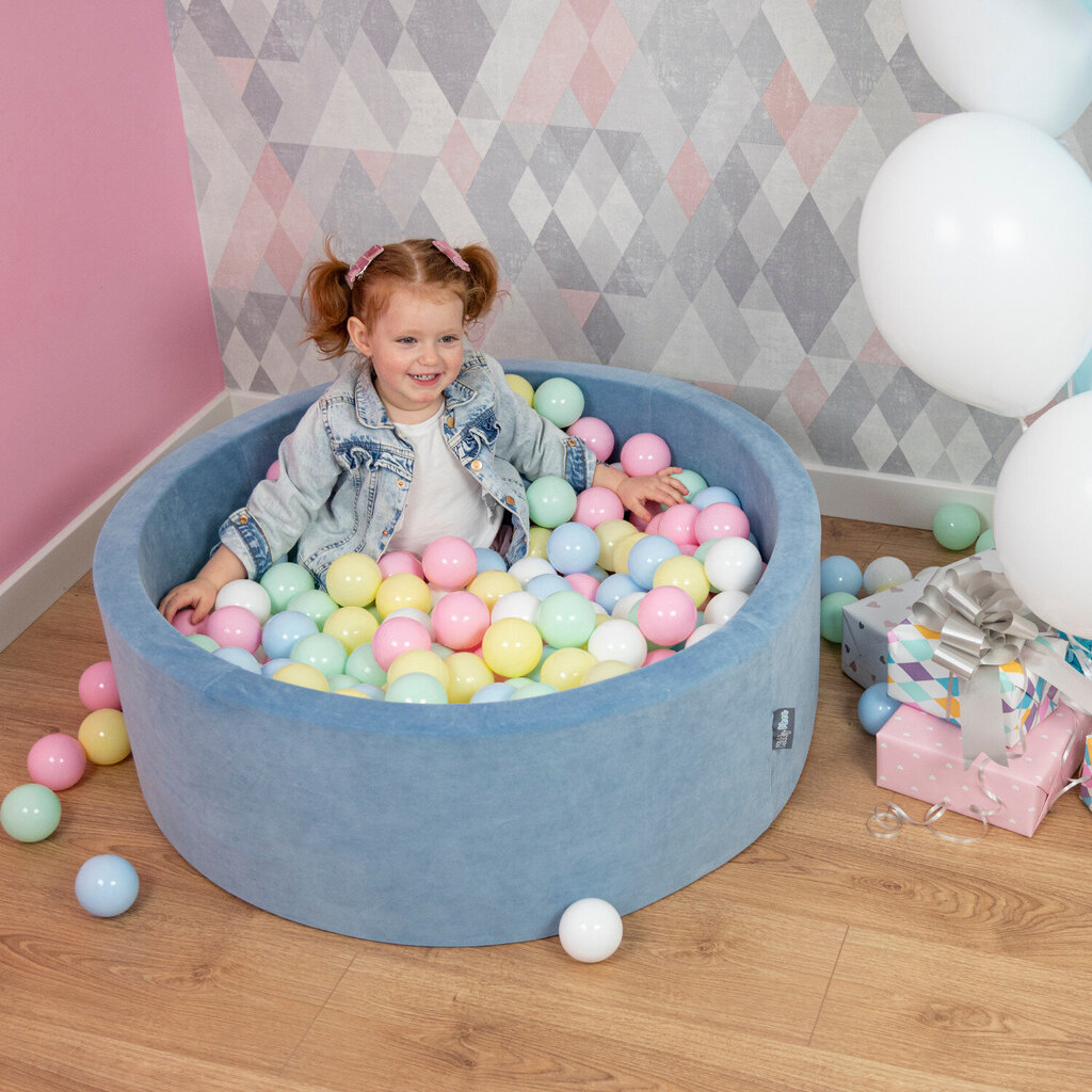 Kamuoliukų baseinas KiddyMoon Velvet Ball Pool 90x30 cm, 200 kamuoliukų, mėlynas цена и информация | Žaislai kūdikiams | pigu.lt