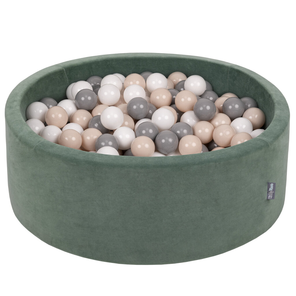 Kamuoliukų baseinas KiddyMoon Velvet Ball Pool 90x30 cm, 200 kamuoliukų, žalias цена и информация | Žaislai kūdikiams | pigu.lt