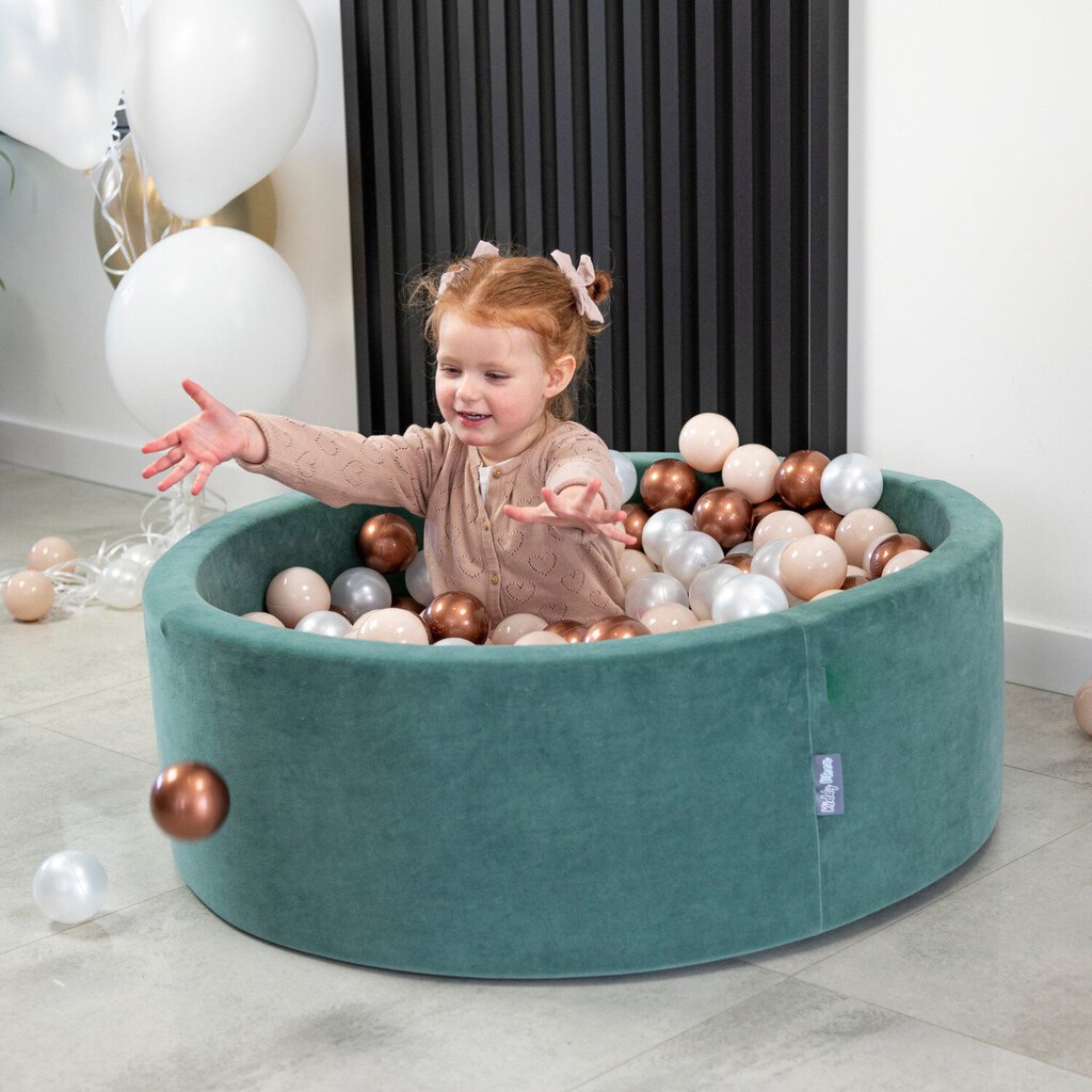 Kamuoliukų baseinas KiddyMoon Velvet Ball Pool 90x30 cm, 300 kamuoliukų, žalias цена и информация | Žaislai kūdikiams | pigu.lt