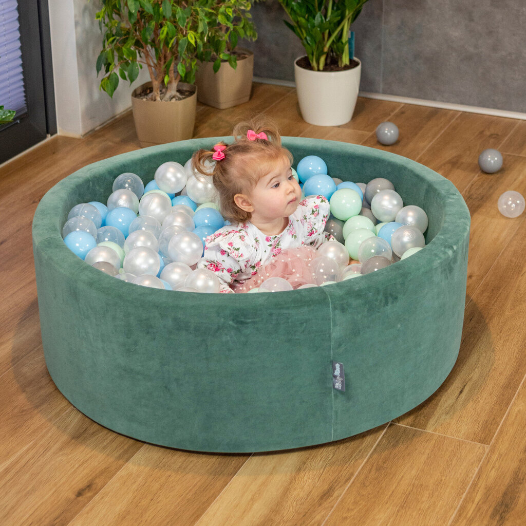 Kamuoliukų baseinas KiddyMoon Velvet Ball Pool 90x30 cm, 200 kamuoliukų, žalias kaina ir informacija | Žaislai kūdikiams | pigu.lt