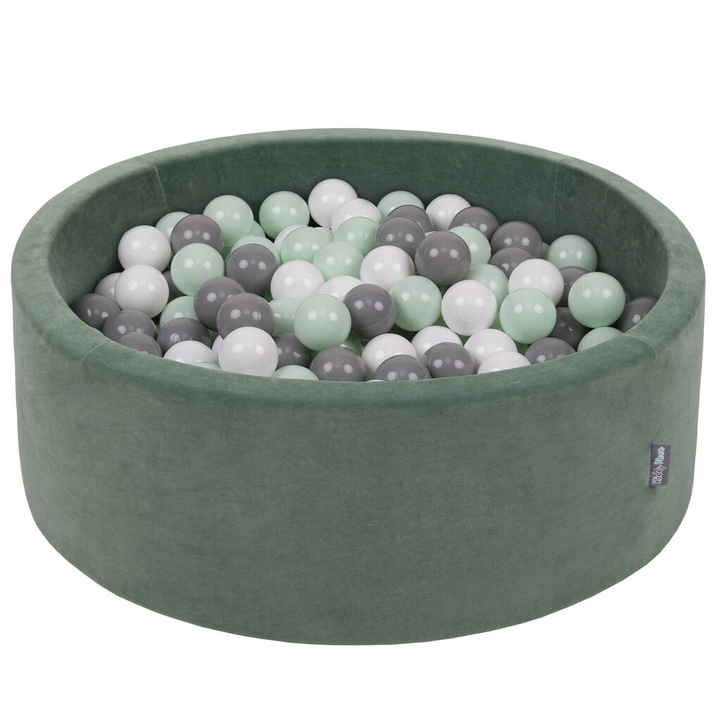 Kamuoliukų baseinas KiddyMoon Velvet Ball Pool 90x30 cm, 200 kamuoliukų, žalias цена и информация | Žaislai kūdikiams | pigu.lt