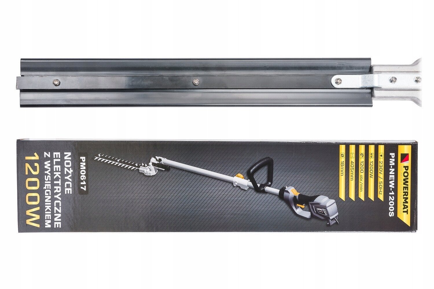 Elektrinė gyvatvorių žirklės su strėle, Powermat PM-NEW-1200S 40cm kaina ir informacija | Gyvatvorių, žolės žirklės | pigu.lt