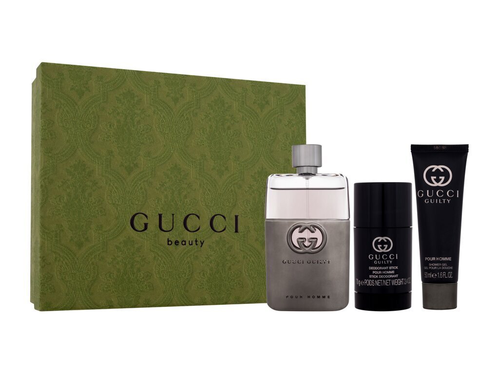 Rinkinys vyrams Gucci Guilty Pour Homme: EDT, 90 ml + dušo želė, 50 ml + pieštukinis dezodorantas, 75 ml цена и информация | Kvepalai vyrams | pigu.lt