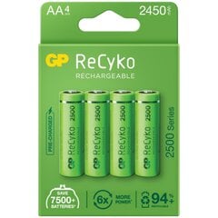 аккумуляторная батарея, aa (hr6), 1,2 в, 2450 mah, gp, бумажная коробка, 4 шт, recyko цена и информация | Батарейки | pigu.lt