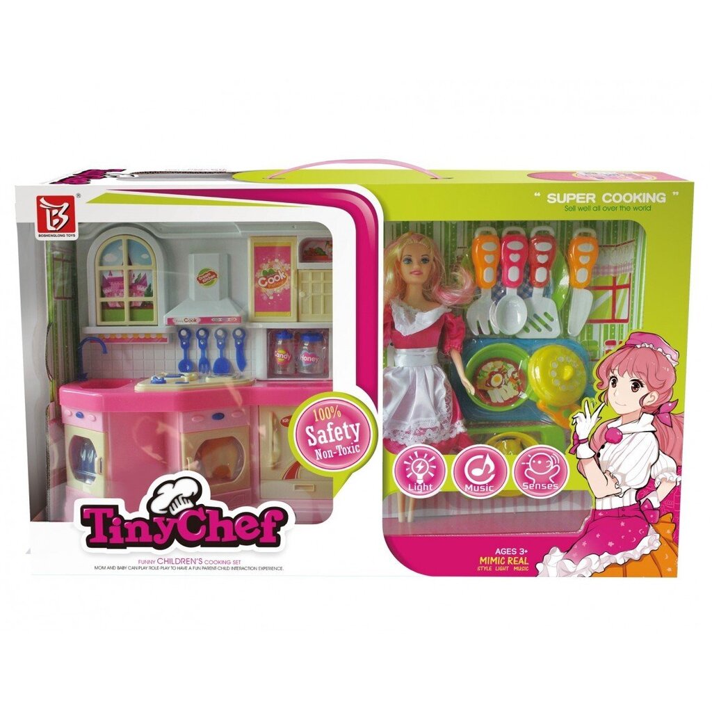 Žaislinis virtuvės rinkinys su lėle ir priedais цена и информация | Žaislai mergaitėms | pigu.lt