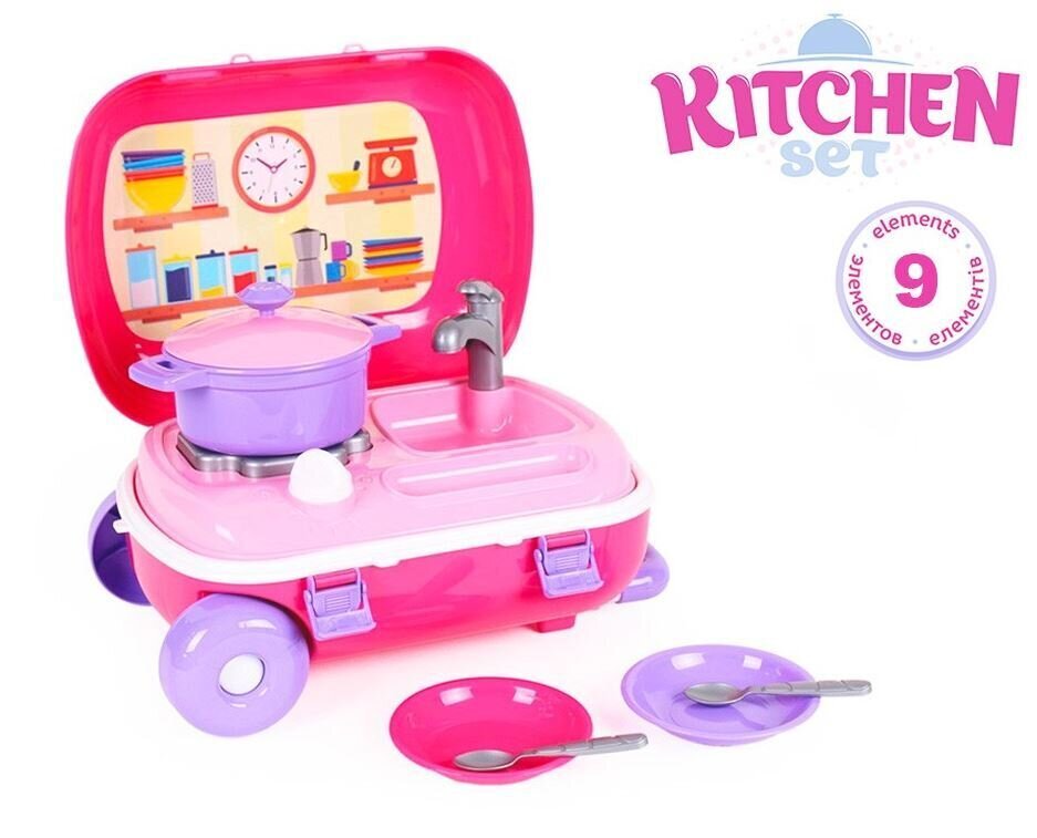 Indų rinkinys su virtuvėle ir lagaminėliu TechnoK, 9 dalių 6061 kaina ir informacija | Žaislai mergaitėms | pigu.lt