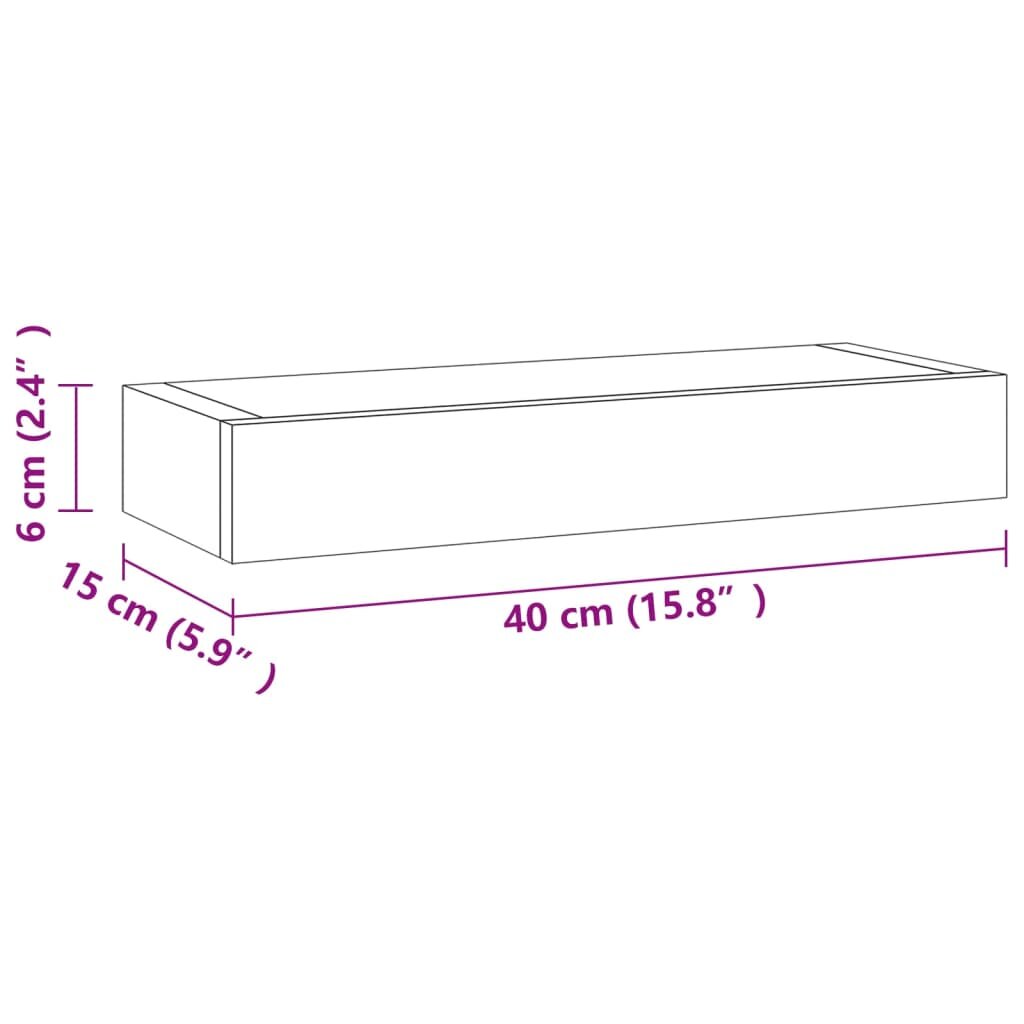 vidaXL Sieninės lentynos, 2vnt., 40x15x6cm, tikmedžio masyvas kaina ir informacija | Lentynos | pigu.lt