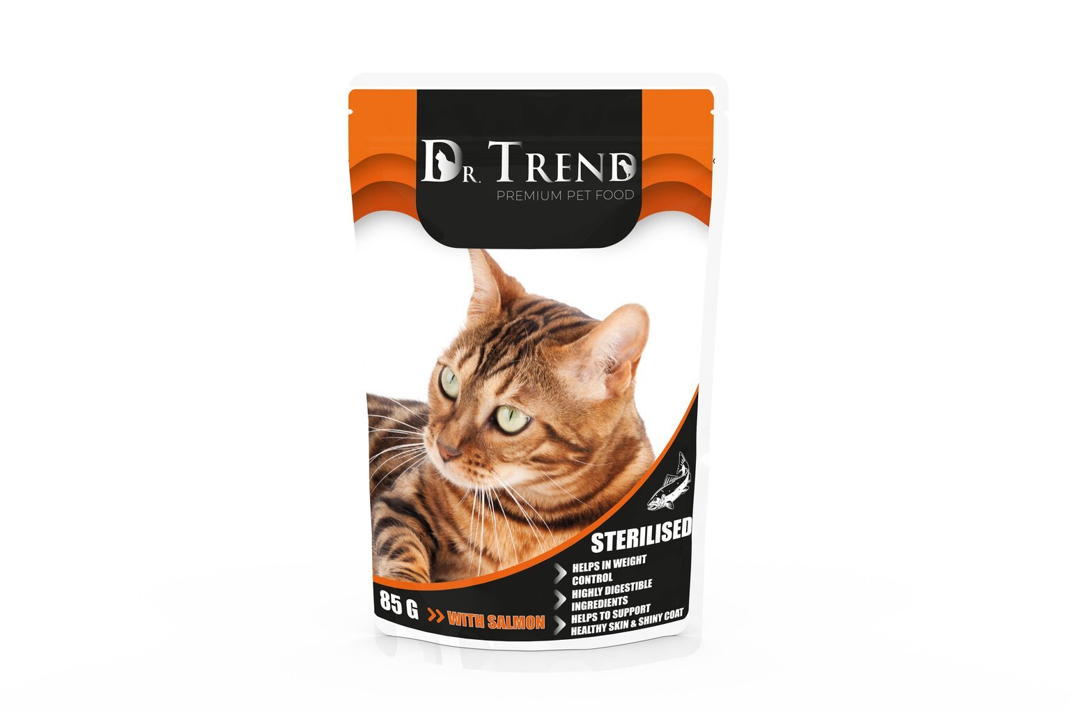 Dr. Trend Sterilised visavertis drėgnas ėdalas suaugusioms katėms po sterilizacijos su lašiša, 12 x 85 g kaina ir informacija | Konservai katėms | pigu.lt