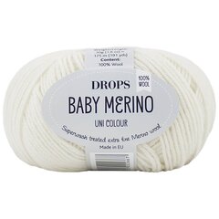 Пряжа Drops Baby Merino 01, 50 г, 175 м. цена и информация | Принадлежности для вязания | pigu.lt