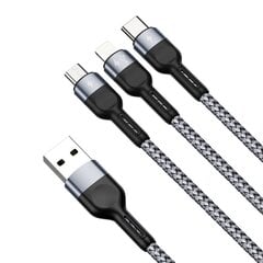 USB кабель DUZZONA A3 3in1 microUSB-Lightning-Type-C 2.4A 1.2m серый цена и информация | Кабели для телефонов | pigu.lt