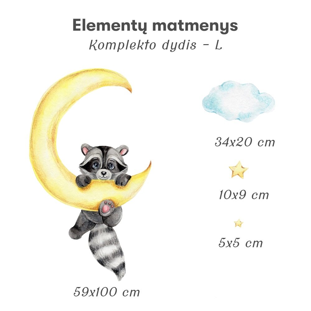 Vaikiškas interjero lipdukas Racoon Cub in the Moon kaina ir informacija | Interjero lipdukai | pigu.lt