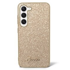 Guess PC|TPU Glitter Flakes Metal Logo Case skirtas Samsung Galaxy S23, auksinis kaina ir informacija | Telefono dėklai | pigu.lt