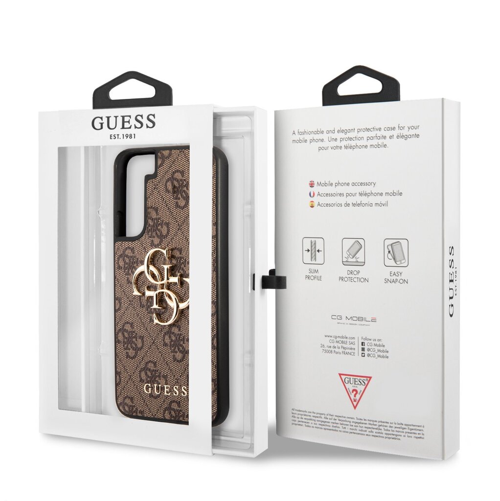 Guess PU 4G Metal Logo Case skirtas Samsung Galaxy S23+, rudas kaina ir informacija | Telefono dėklai | pigu.lt