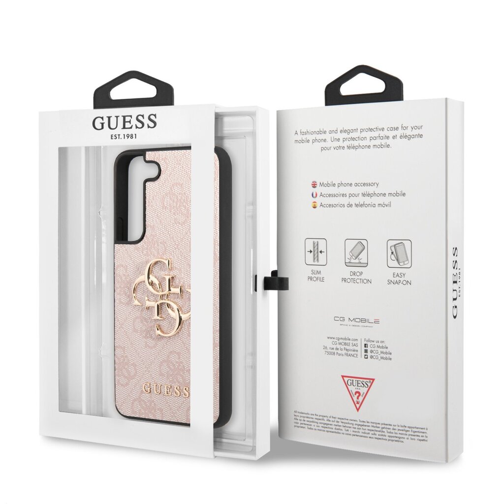 Guess PU 4G Metal Logo Case skirtas Samsung Galaxy S23, rožinis kaina ir informacija | Telefono dėklai | pigu.lt