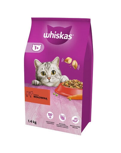 Whiskas su jautiena ir darovėmis, 6x1.4 kg kaina ir informacija | Sausas maistas katėms | pigu.lt