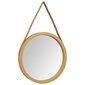 Sieninis veidrodis su dirželiu vidaXL, auksinės spalvos kaina ir informacija | Veidrodžiai | pigu.lt