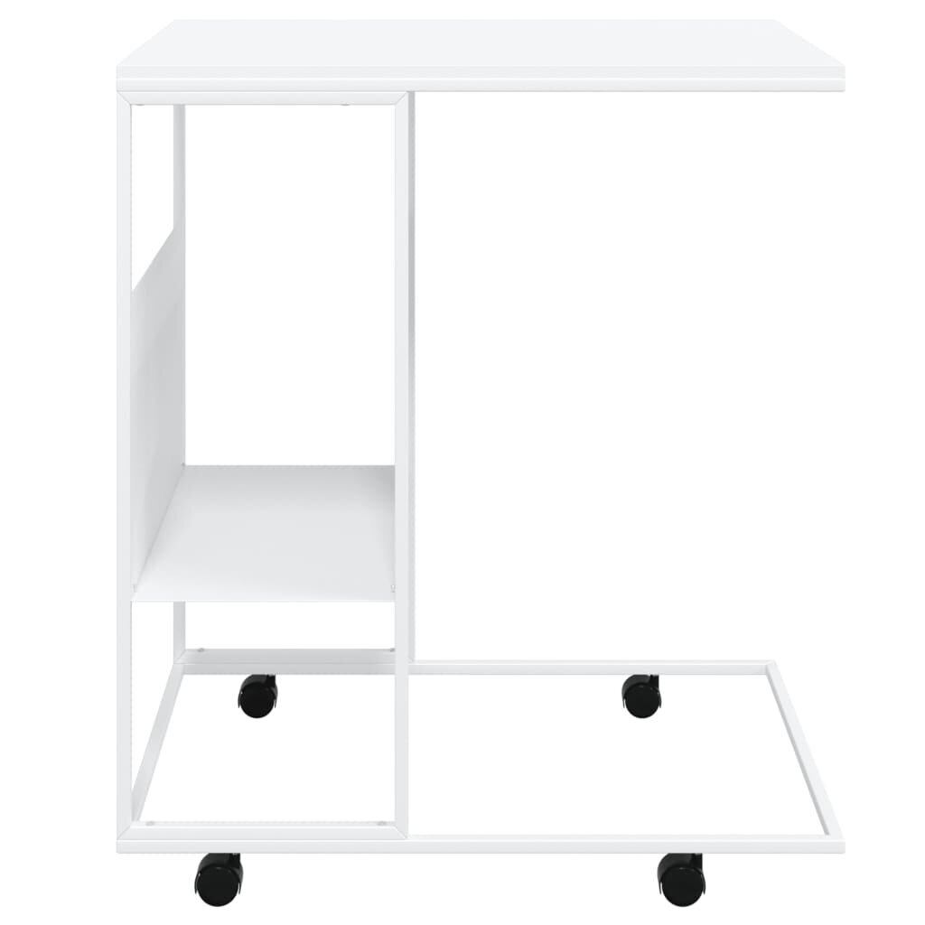 Šoninis staliukas su ratukais vidaXL, Mediena, 55x36x63,5cm, balta kaina ir informacija | Kavos staliukai | pigu.lt