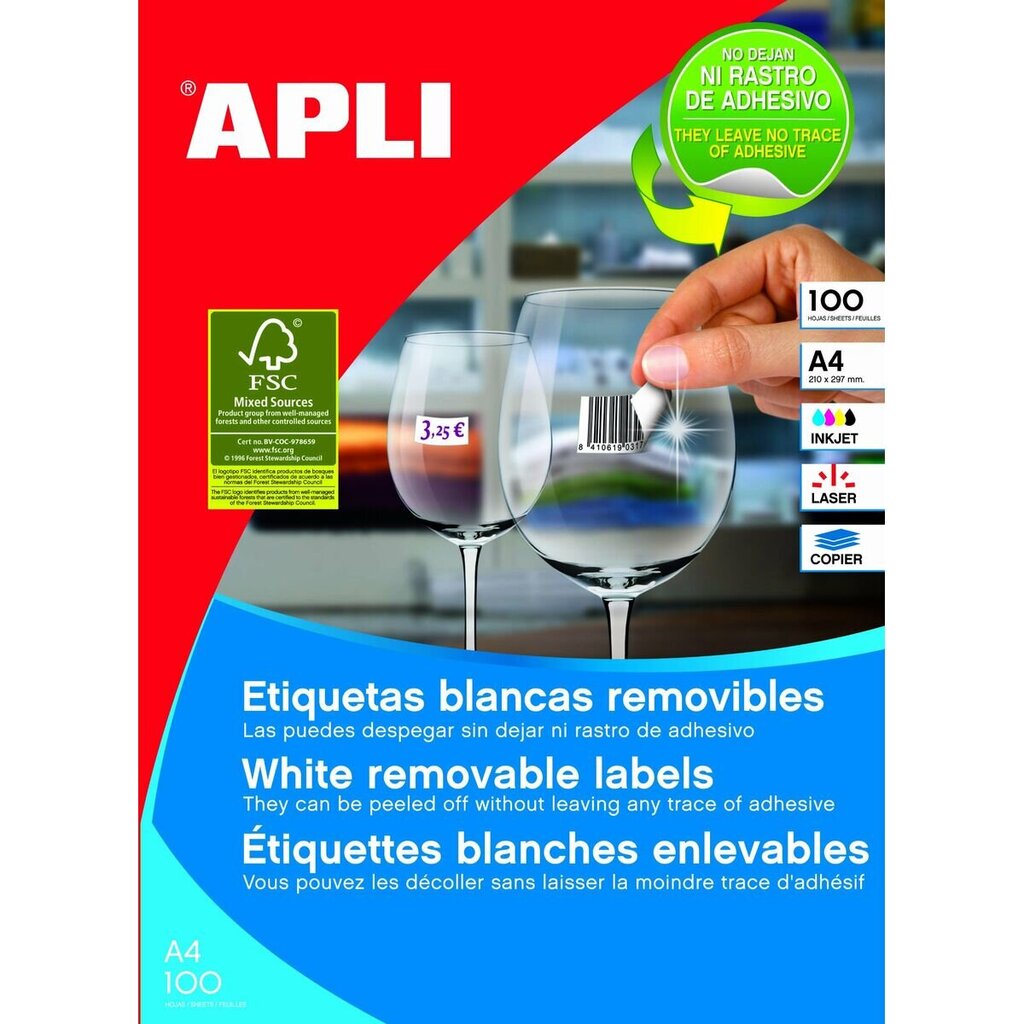 Etiketės spausdinimui Apli 64,6 x 33,8 mm A4, 100 vnt цена и информация | Kanceliarinės prekės | pigu.lt