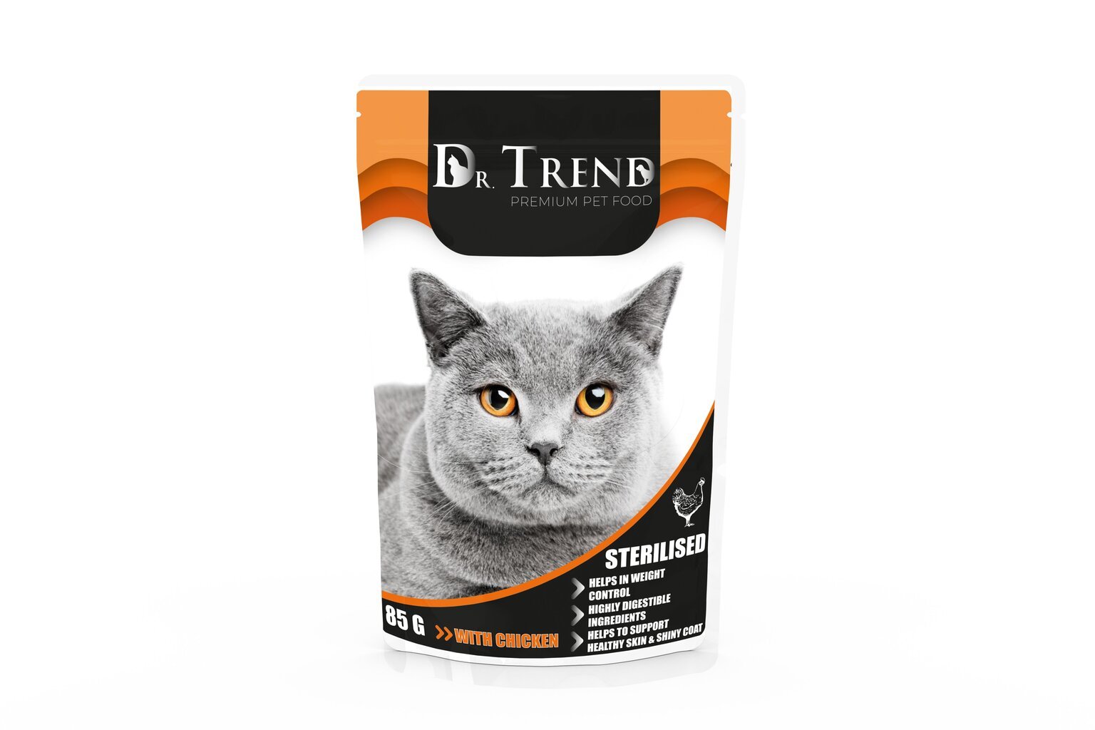 Dr. Trend Sterilised visavertis drėgnas ėdalas suaugusioms katėms po sterilizacijos su vištiena, 12 x 85 g kaina ir informacija | Konservai katėms | pigu.lt