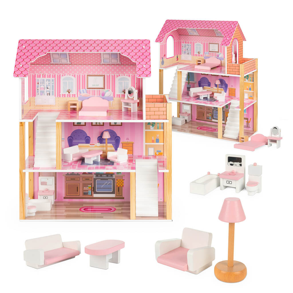 Medinis lėlių namelis Lulilo, 70 cm kaina ir informacija | Žaislai mergaitėms | pigu.lt
