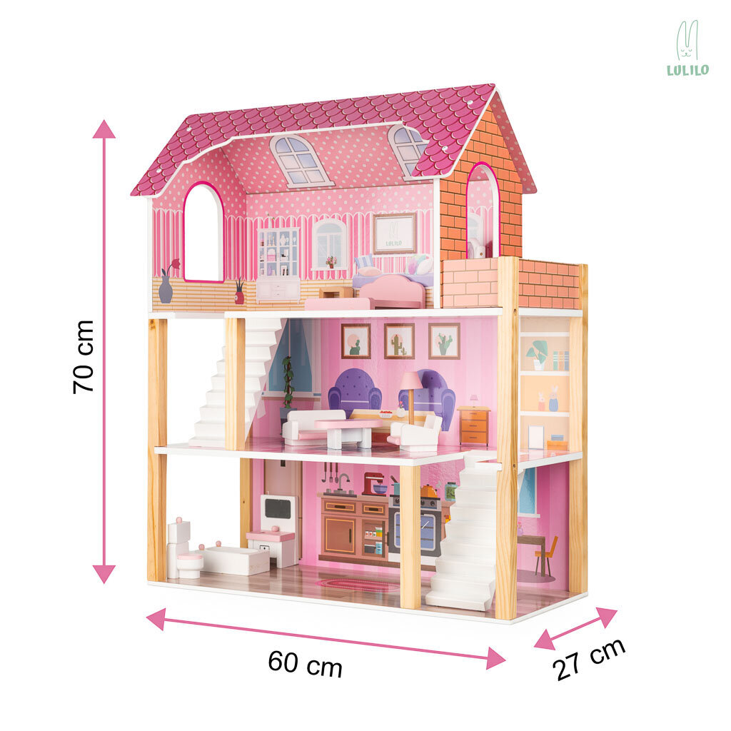 Medinis lėlių namelis Lulilo, 70 cm цена и информация | Žaislai mergaitėms | pigu.lt