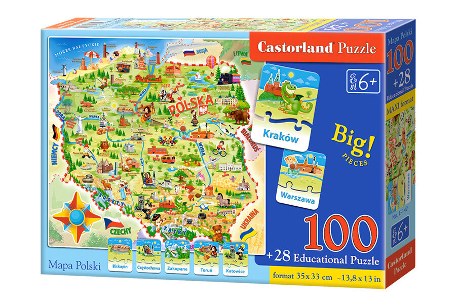 Dėlionė su viktorina Castorland Lenkijos žemėlapis, 100 d. цена и информация | Dėlionės (puzzle) | pigu.lt