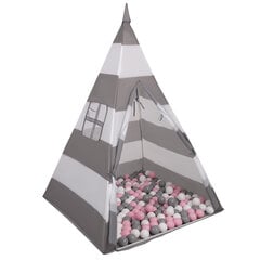 Игровая палатка Selonis Tipi с 400 шарами 6 см, серо-белые полосы: белый/серый/зеленоватый цена и информация | Игрушки для малышей | pigu.lt