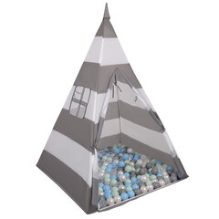 Игровая палатка Selonis Teepee с 400 шарами 6 см, серая/белая полоска: жемчужный/серый/прозрачный/пудрово-розовый цена и информация | Игрушки для малышей | pigu.lt