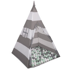 Игровая палатка Selonis Tipi с 400 шарами 6 см, серо-белые полосы: белый/серый/зеленоватый цена и информация | Игрушки для малышей | pigu.lt
