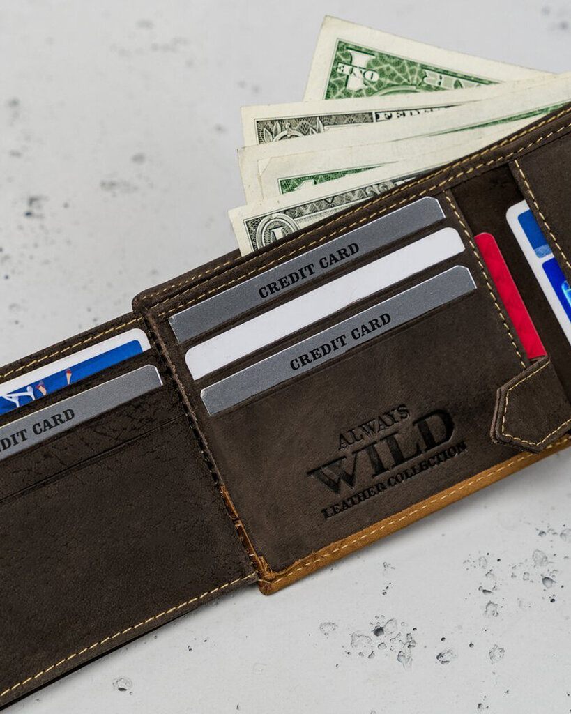 Vyriška natūralios odos piniginė Always Wild, ruda цена и информация | Vyriškos piniginės, kortelių dėklai | pigu.lt