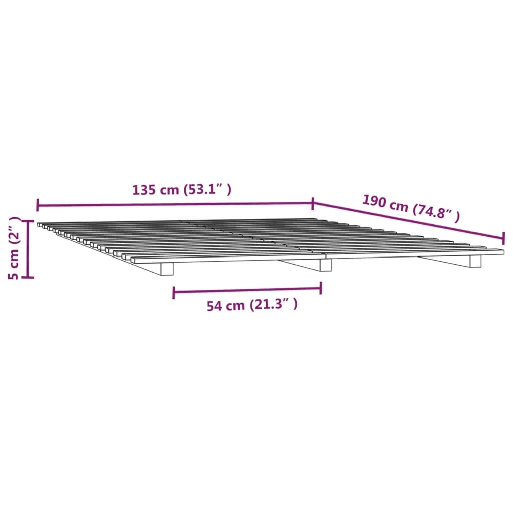 vidaXL Lovos rėmas, 135x190cm, pušies medienos masyvas kaina ir informacija | Lovos | pigu.lt