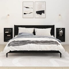 Sieninės lentynos prie lovos, 2vnt., juodos kaina ir informacija | Lentynos | pigu.lt