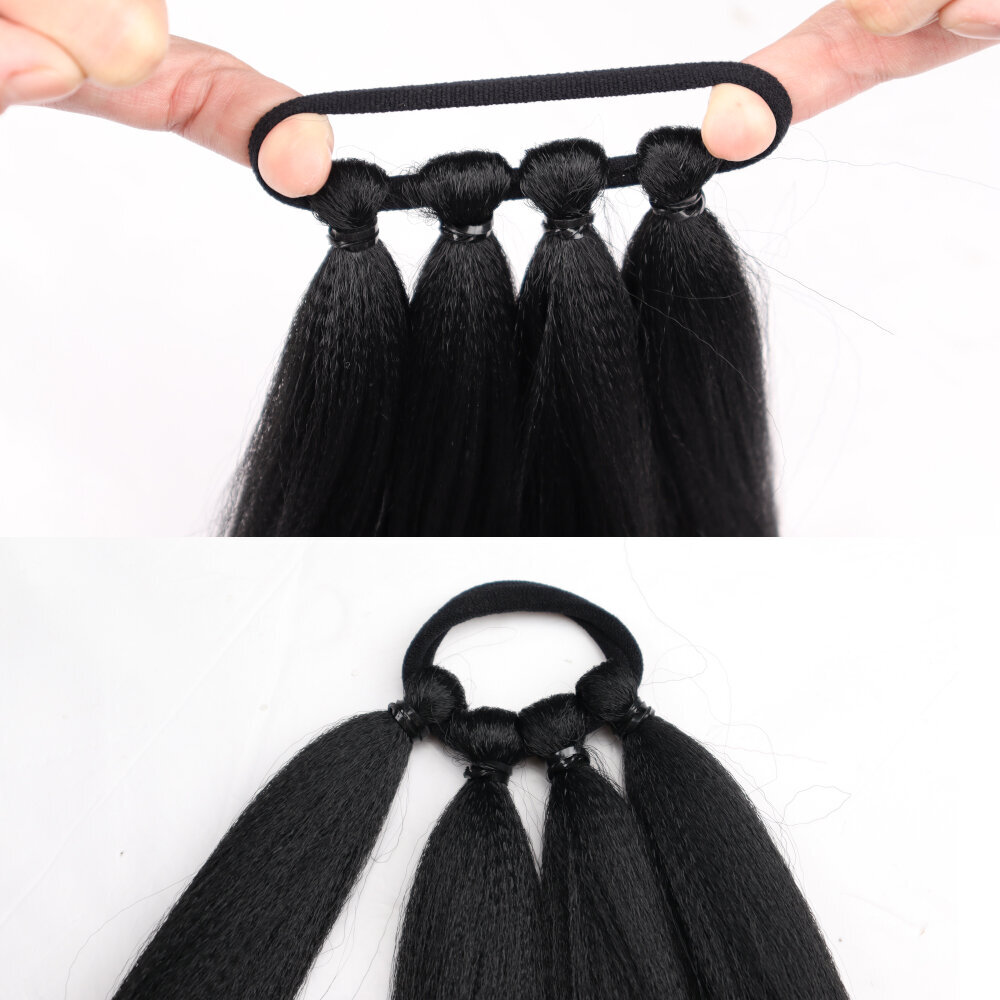 Minkšto kanekalono uodega ant gumelės ombre juoda/blonde 60 cm kaina ir informacija | Plaukų aksesuarai | pigu.lt