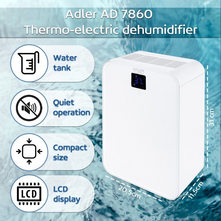 Termoelektrinis oro sausintuvas Adler AD-7860 kaina ir informacija | Oro sausintuvai, drėgmės surinkėjai | pigu.lt