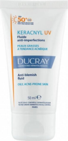 Veido kremas riebiai ir probleminei odai Ducray Keracnyl UV Anti-Blemish Fluid, 50ml kaina ir informacija | Veido kremai | pigu.lt