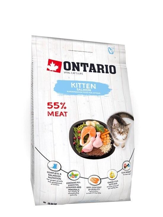 Sausas maistas kačiukams su lašiša, Ontario Kitten Salmon, 2 kg цена и информация | Sausas maistas katėms | pigu.lt