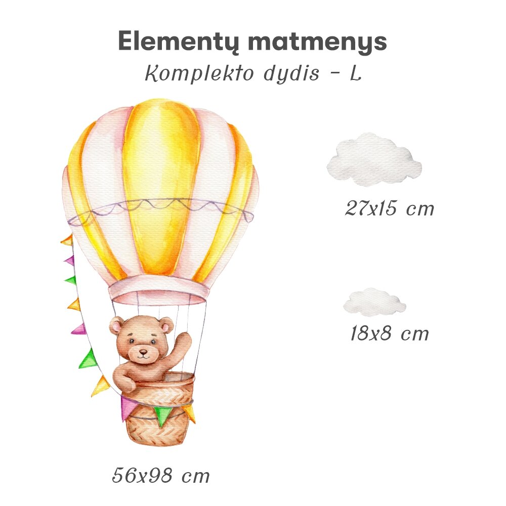 Vaikiškas interjero lipdukas Teddy in Hot Air Balloon kaina ir informacija | Interjero lipdukai | pigu.lt