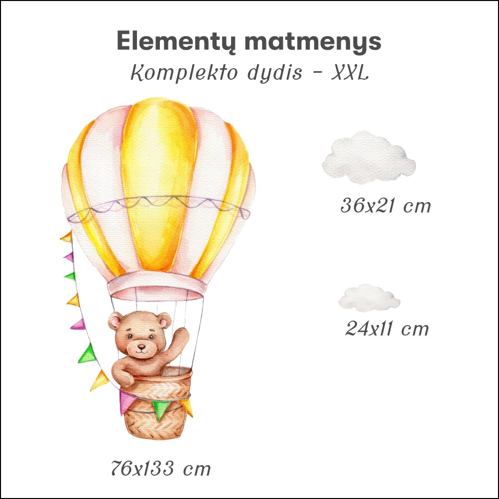 Vaikiškas interjero lipdukas Teddy in Hot Air Balloon kaina ir informacija | Interjero lipdukai | pigu.lt