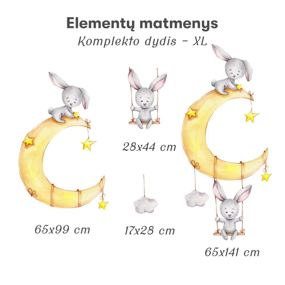 Vaikiškas interjero lipdukas Bunnies in the Moon цена и информация | Interjero lipdukai | pigu.lt