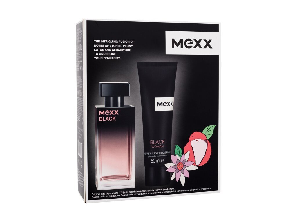 Rinkinys Mexx Black Woman: tualetinis vanduo, 30 ml + dušo želė, 50 ml kaina ir informacija | Kvepalai moterims | pigu.lt