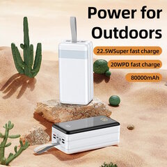 Внешний аккумулятор Remax RPP-291 80000мAч Ультра 4x USB 20W + 22.5W PD USB-C QC, быстрая зарядка LCD, белый цена и информация | Remax Мобильные телефоны и аксессуары | pigu.lt