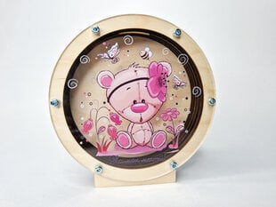 Деревянная круглая цветная копилка для девочки с медвежонком и надписью “На мои мечты!” цена и информация | Оригинальные копилки | pigu.lt