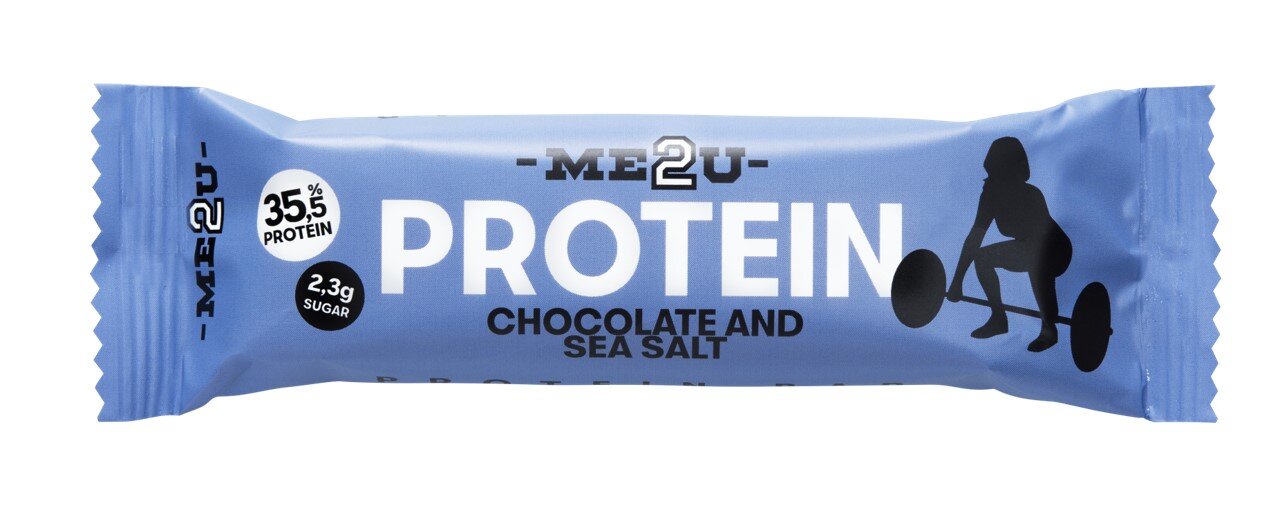 Proteino batonėlis Me2U, 18 x 0,55 g, šokoladinės karamelės su jūros druska skonio kaina ir informacija | Baltymai | pigu.lt