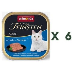 Animonda Vom Feinsten Adult консервы для взрослых кошек с лососем и креветками, в упаковке 6 шт. х 100 г цена и информация | Консервы для кошек | pigu.lt