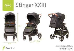 Universalus vežimėlis 4Baby Stinger XXIII, juodas kaina ir informacija | Vežimėliai | pigu.lt