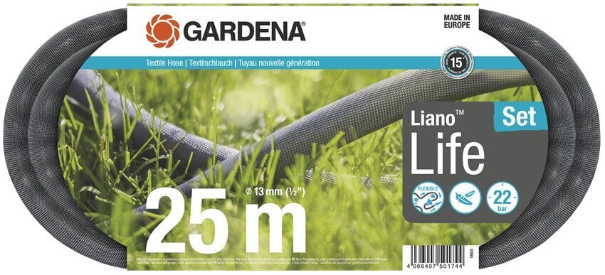 Tekstilinių žarnų rinkinys Gardena Liano™ Life, 25m kaina ir informacija | Laistymo įranga, purkštuvai | pigu.lt