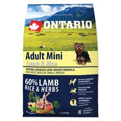 Sausas maistas suaugusiems mažų veislių šunims su ėriena ir ryžiais, 2,25 kg, Ontario Adult Mini Lamb+Rice цена и информация |  Сухой корм для собак | pigu.lt