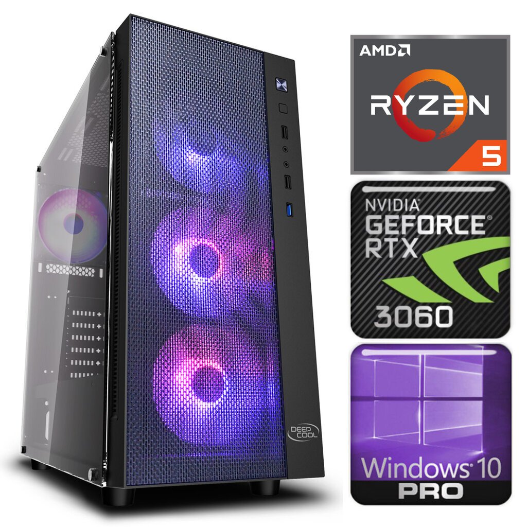 INTOP Ryzen 5 5600X 32GB 480SSD M.2 NVME RTX3060 12GB WIN10Pro kaina ir informacija | Stacionarūs kompiuteriai | pigu.lt