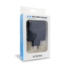 Автомобильное зарядное устройство с USB-портами Aisens PD 3.0 USB-C 57 W Чёрный цена и информация | Зарядные устройства для телефонов | pigu.lt